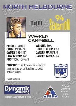1994 AFL Sensation #80 Warren Campbell Back